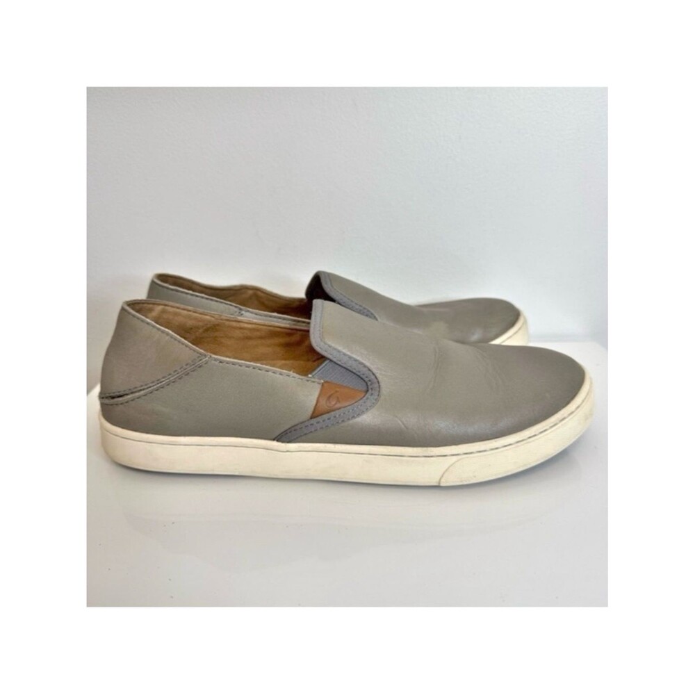 Olukai Taupe Gray Leather Pehuea Slip On Sneaker Women’s Size 10 Comfort Loafer